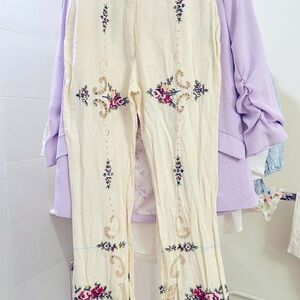 Vintage linen lace embroidery pants 6